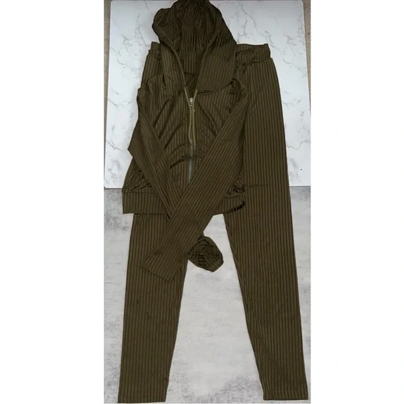 Shein SXY Rib-Knit-O-Ring Zipper Drawstring Hoodie & Leggings - Picture 10 of 10